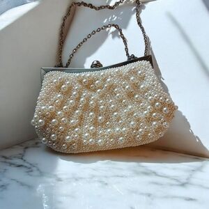 Charming Charlie | RSVP Elegant Pearl-Embellished Cream Clutch